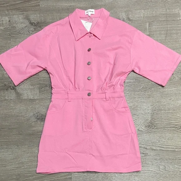 Pink Button-Up Mini Dress - Picture 1 of 2